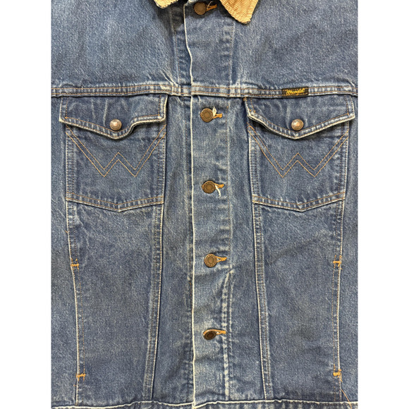 Vintage 90s Wrangler Jacket Mens 2XL Blue Denim Corduroy Collar Western Cowboy - Picture 3 of 12